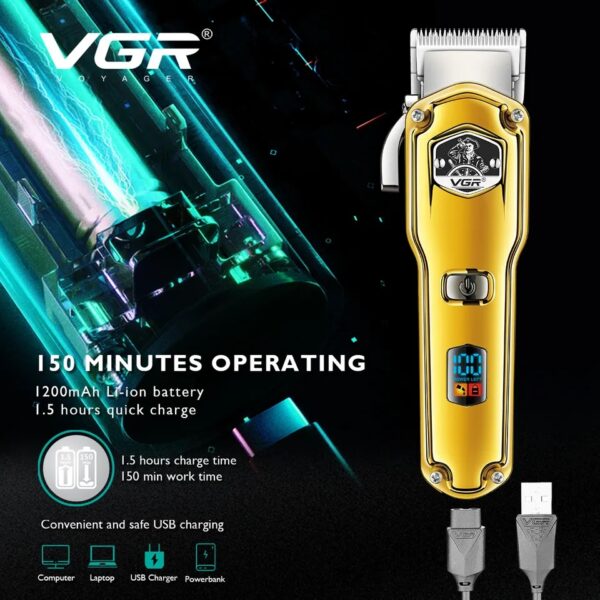 Cortadora De Pelo Clipper Recargable Vgr V-693 Led Usb Dorado - Image 3