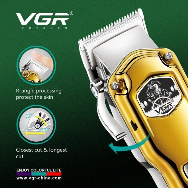 Cortadora De Pelo Clipper Recargable Vgr V-693 Led Usb Dorado - Image 4