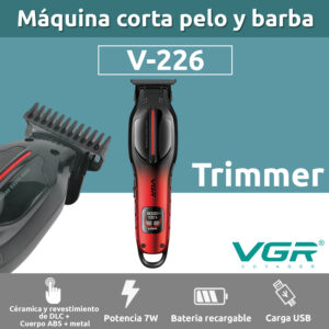 Cortadora Pelo Patillera Vgr V-226 Dlc 9000 Rpm Cerámica DLC Color Rojo