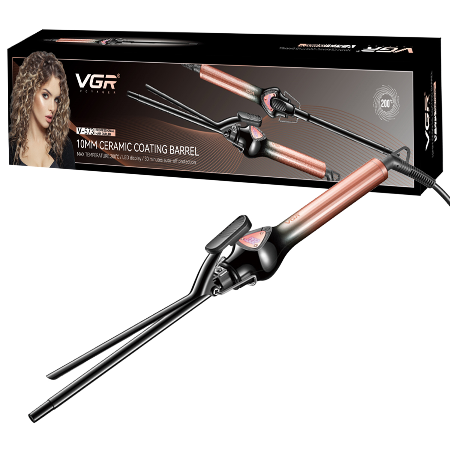 Rizador Buclera VGR V-573 Cerámica Pro 200°C 7 Niveles Led Color Rosa