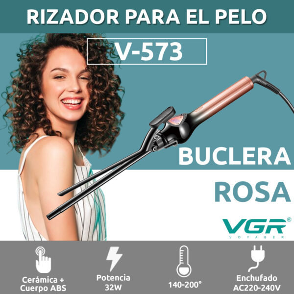 Rizador Buclera VGR V-573 Cerámica Pro 200°C 7 Niveles Led Color Rosa - Image 2