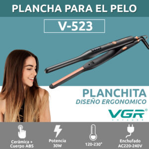 Planchita Mini Pelo Lacio Bucle Corto VGR V-523 Cerámica Color Negro