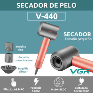 Secador De Pelo Profesional VGR V-440 Iónico 1400w BLDC Color Rojo
