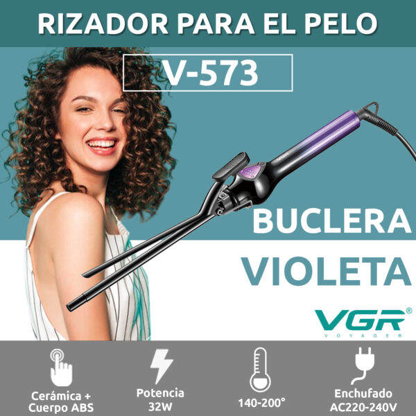 Rizador Buclera VGR V-573 Cerámica Pro 200°C 7 Niveles Led Color Violeta - Image 2