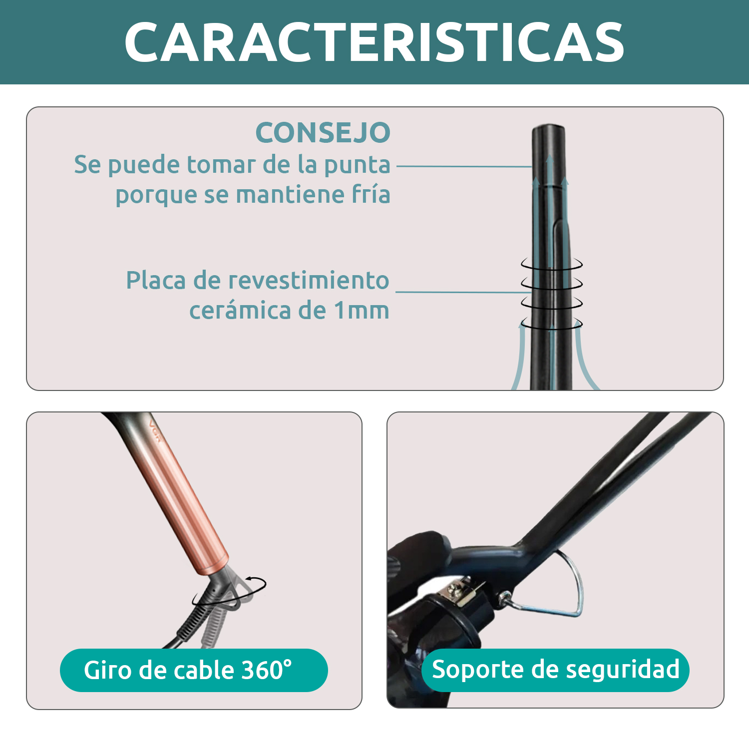 Rizador Buclera VGR V-573 Cerámica Pro 200°C 7 Niveles Led Color Rosa - Image 6