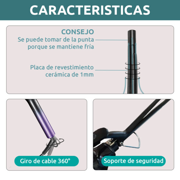 Rizador Buclera VGR V-573 Cerámica Pro 200°C 7 Niveles Led Color Violeta - Image 6