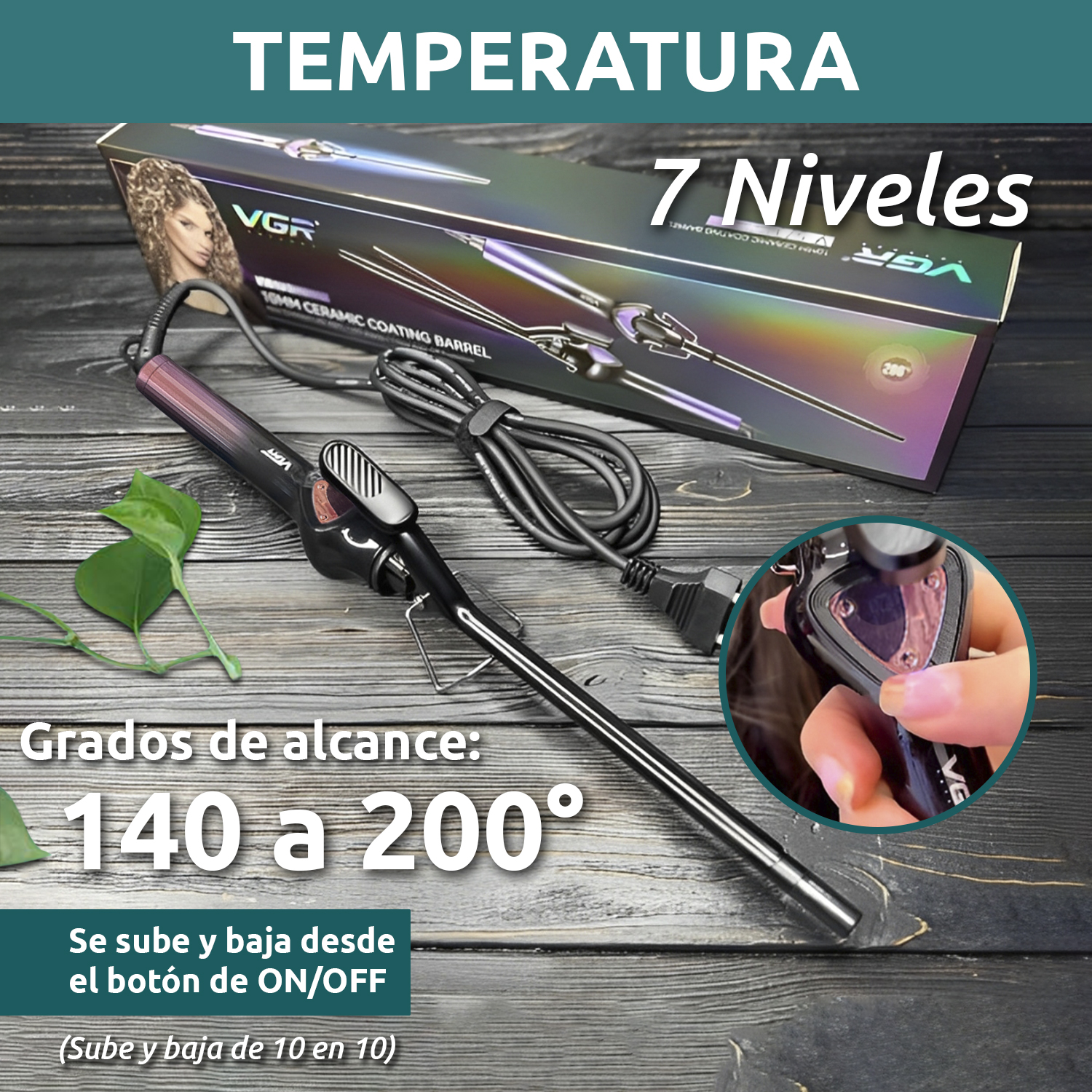 Rizador Buclera VGR V-573 Cerámica Pro 200°C 7 Niveles Led Color Rosa - Image 3
