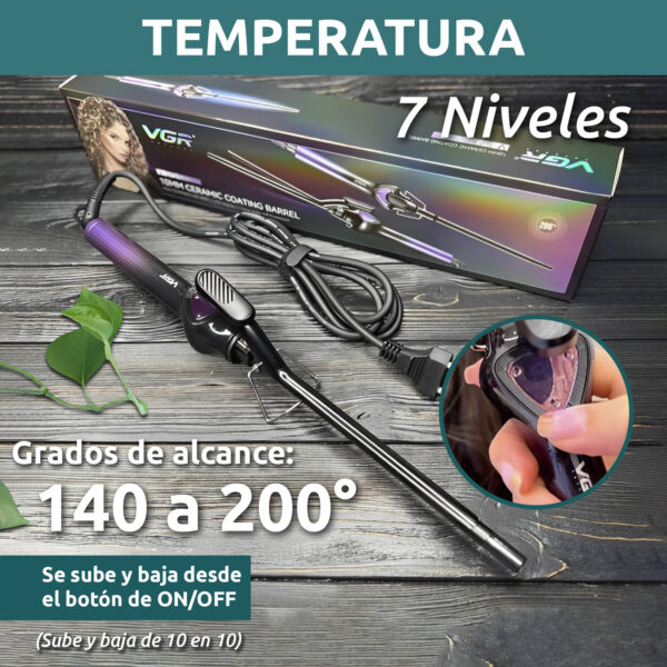 Rizador Buclera VGR V-573 Cerámica Pro 200°C 7 Niveles Led Color Violeta - Image 4