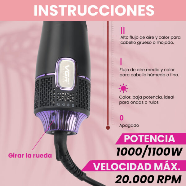 Cepillo Secador 4en1 Profesional Vgr V-484 Difusor 1100w Color Violeta - Image 4