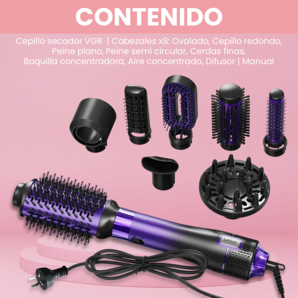 Cepillo Secador 8en1 Profesional Vgr V-488 Difusor 1100w - Image 10