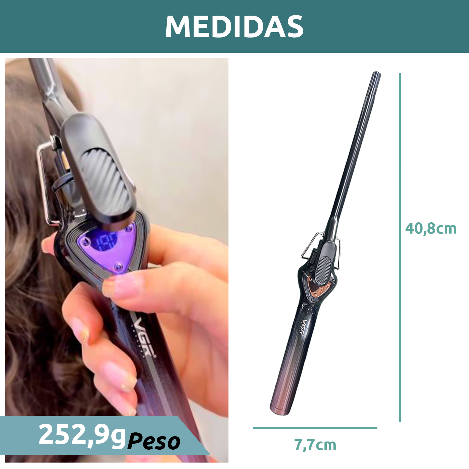 Rizador Buclera VGR V-573 Cerámica Pro 200°C 7 Niveles Led Color Rosa - Image 9
