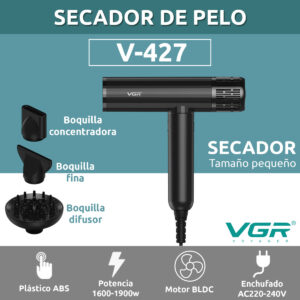 Secador Pelo Vgr V-427 Bldc 1900w Profesional Iónico Salón