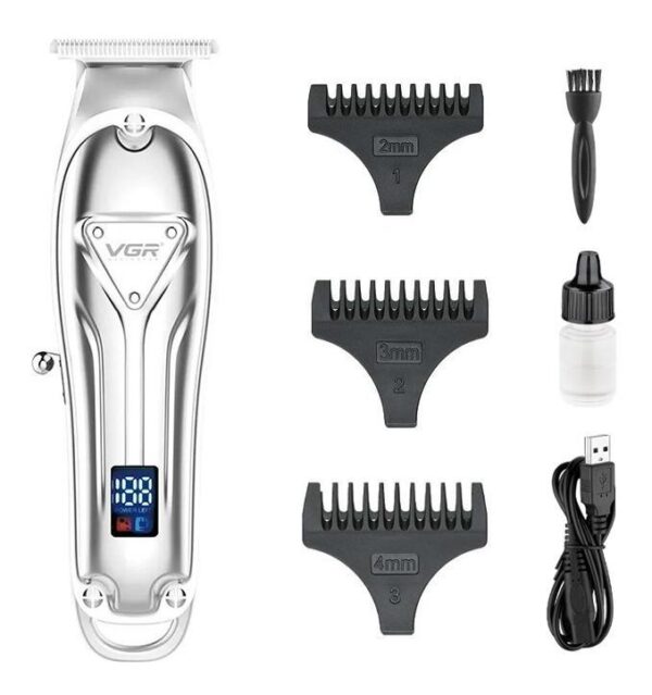 Maquina Corta Pelo Barba Recargable Display Led Trimmer VGR V-063 - Plateado