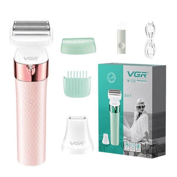Afeitadora Eléctrica + Trimmer Mujer Recargable Vgr V-729 Rosa