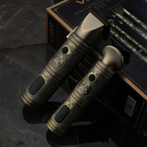 Set x2 Máquina Cortar Pelo + Patillera VGR V-670 Metal Usb Dorado
