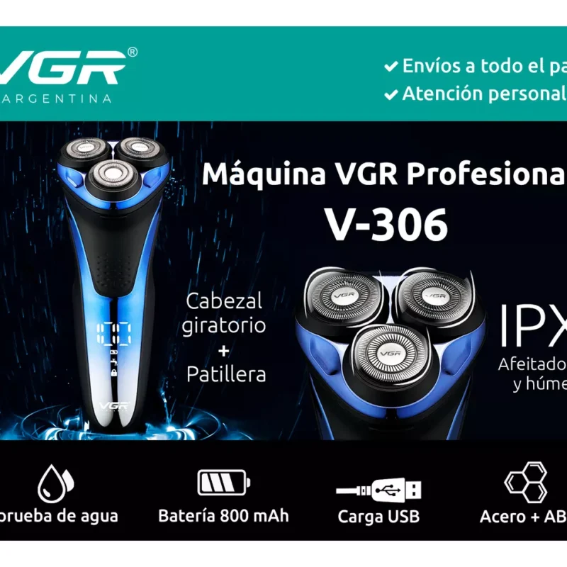 Alternative view of Afeitadora Electrica Shaver Rasuradora Recargable Vgr V-306 Azul/Negro
