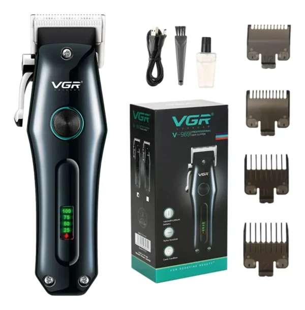 Máquina Cortar Pelo VGR V-969 Inalámbrica Recargable Usb Led Negro y Azul VGR