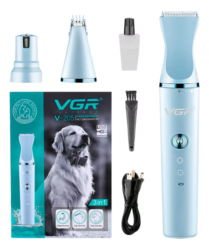 Kit 3 En 1 Cortadora Pelo Perros Uñas Vgr V-205 Cerámica Usb Celeste