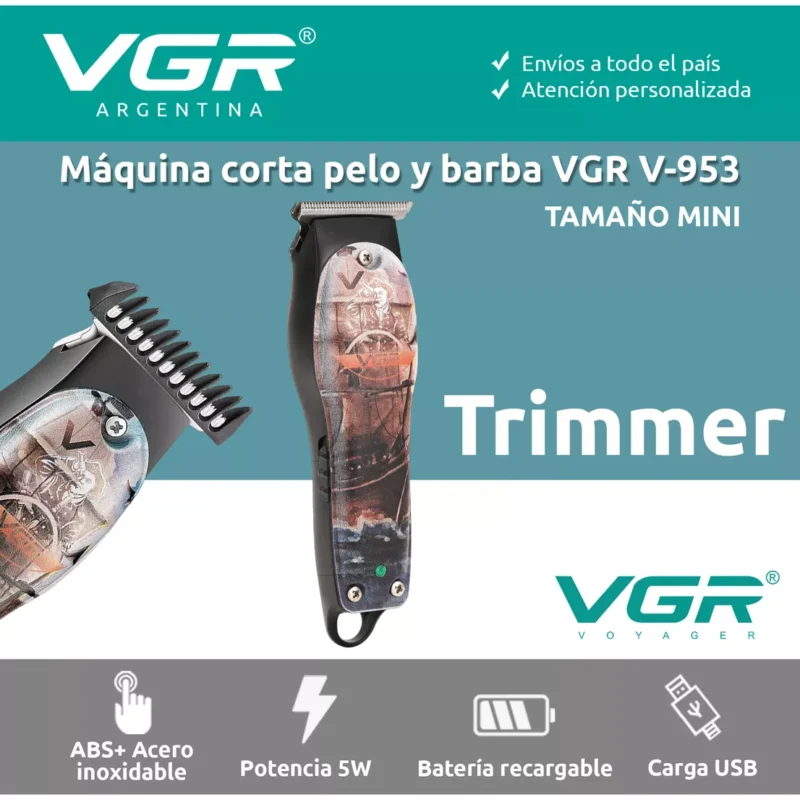 Alternative view of Máquina Cortar Pelo Patillera VGR V-953 Inalámbrica Usb Oceano