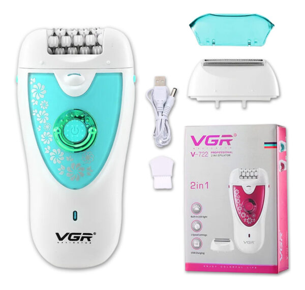 Depiladora Eléctrica Mujer VGR V-722 Cara Cuerpo Cejas 2en1 Verde