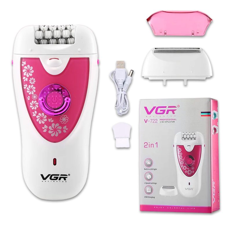 Depiladora Eléctrica Mujer VGR V-722 Cara Cuerpo Cejas 2en1 Rosa