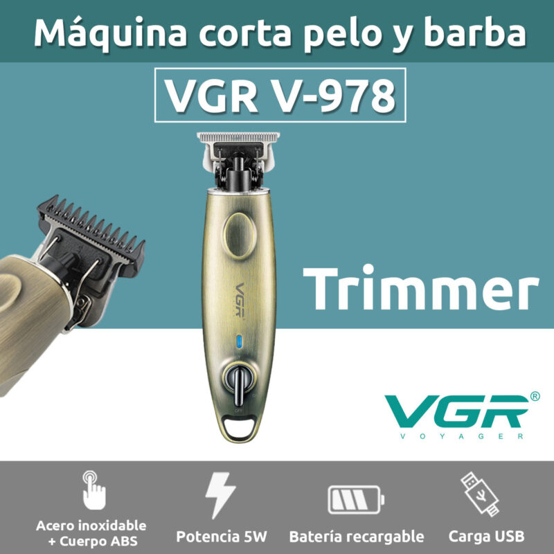 Alternative view of Máquina Patillera Profesional VGR V-978 Metal Usb 5 Peines