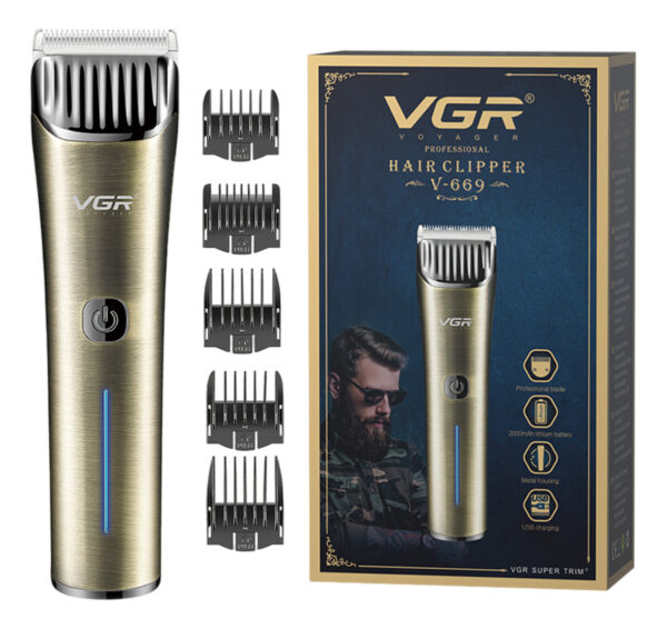 Máquina Cortar Pelo Profesional VGR V-669 Metal Usb 5 Peines