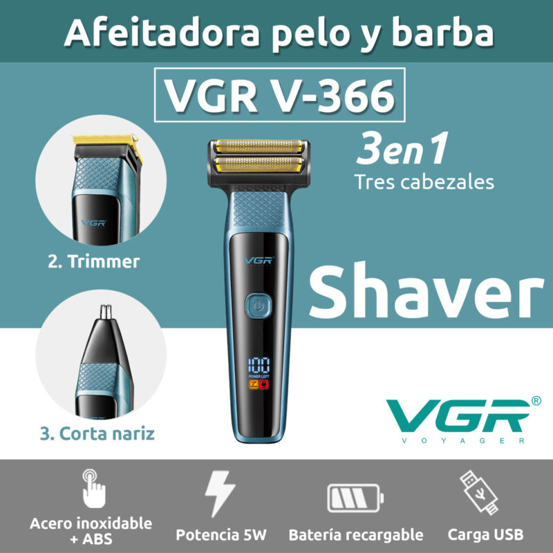 Alternative view of Máquina Corta Pelo Barba Nariz Grooming 3en1 VGR V-366 Turbo
