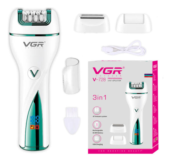 Depiladora Electrica Mujer Vello Callo Cuerpo 3en1 Vgr V-728
