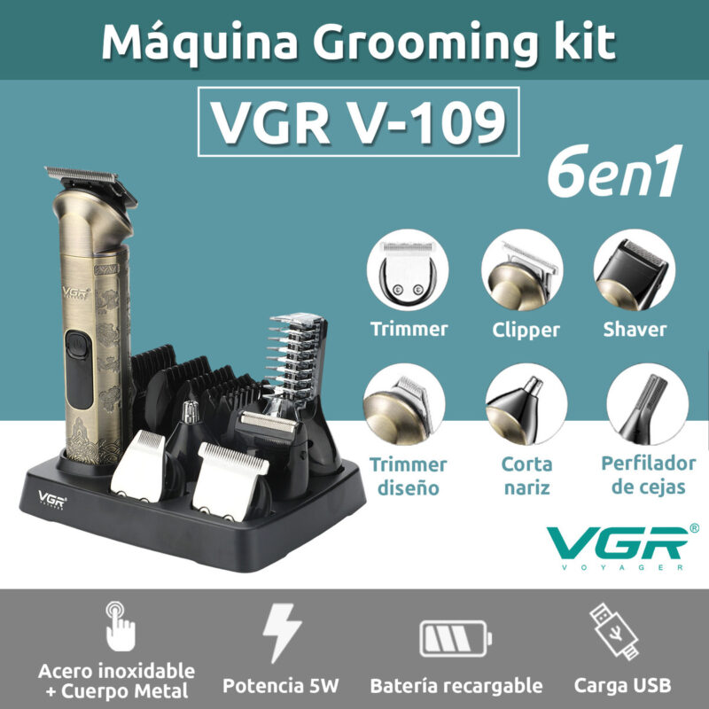 Alternative view of Máquina Cortar Pelo Barba Nariz Grooming 6en1 VGR V-109 Ipx6