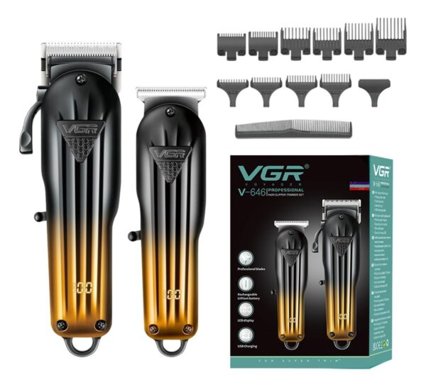 Kit Máquina Barbería Clipper Trimmer VGR V-646 Usb 10 Guías