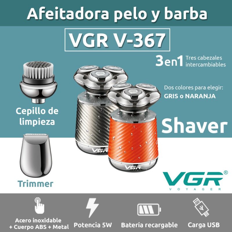 Alternative view of Afeitadora Eléctrica Grooming Kit 3en1 VGR V-391 Metal IPX7