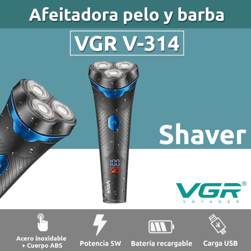 Alternative view of Afeitadora Eléctrica Hombre Shaver VGR V-314 Magnética IPX6
