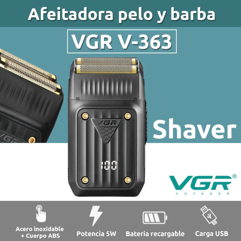 Alternative view of Afeitadora Eléctrica Hombre Shaver VGR V-363 Usb Doble Hoja