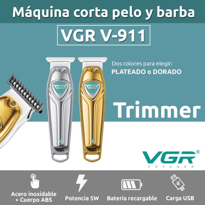 Alternative view of Máquina Trimmer Patillera Inalámbrica VGR V-911 Usb T-Blade