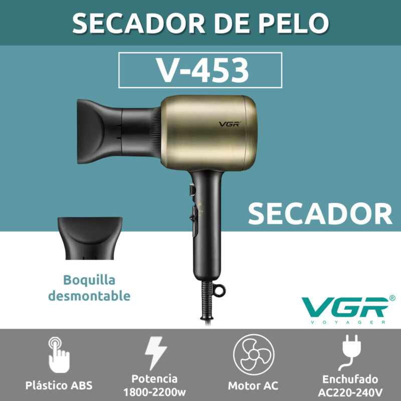 Alternative view of Secador de pelo profesional vgr v-453 2200W 3 temperaturas