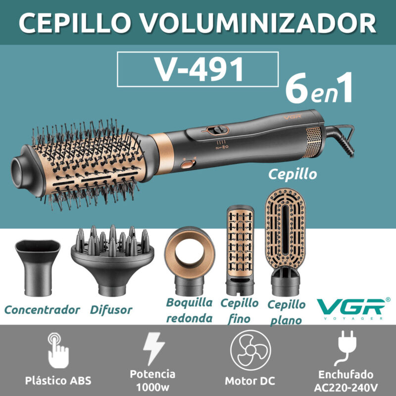 Alternative view of Cepillo secador alisador modelador 6en1 vgr v-491 1000w 220v
