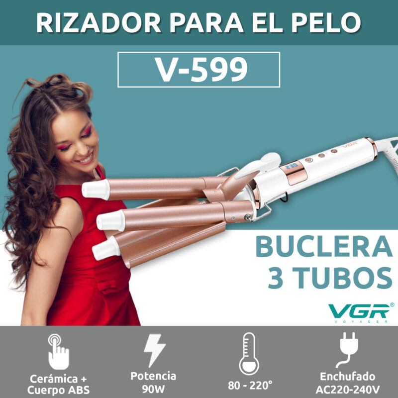 Alternative view of Rizador buclera 3 barriles ceramica VGR v-599 ondas 220°