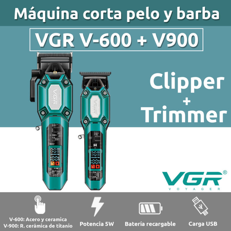 Alternative view of Combo Vgr Maquina Corte Pelo V-600 + Trimmer V-900 7000rpm