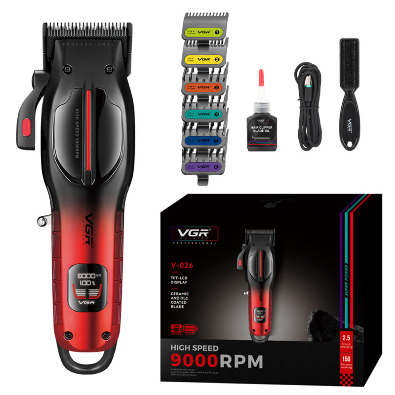 Máquina Cortar Pelo VGR V-026 Pro 9000 RPM Cerámica DLC Color Rojo