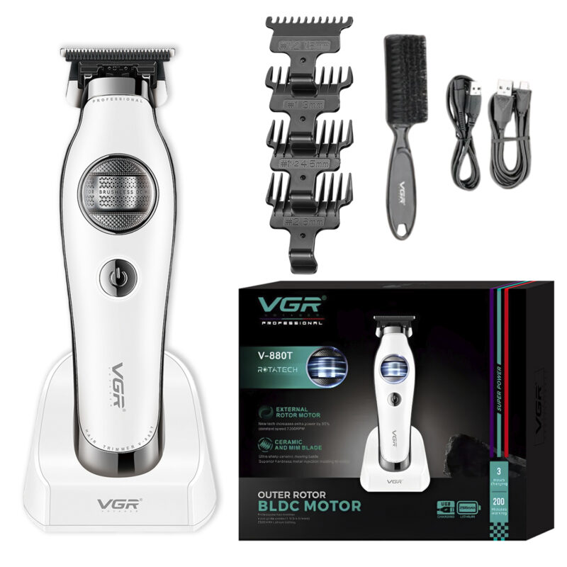 Maquina de cortar Pelo Patillera Trimmer Vgr V-880t Rotatech Bldc 7200RPM Color Blanco