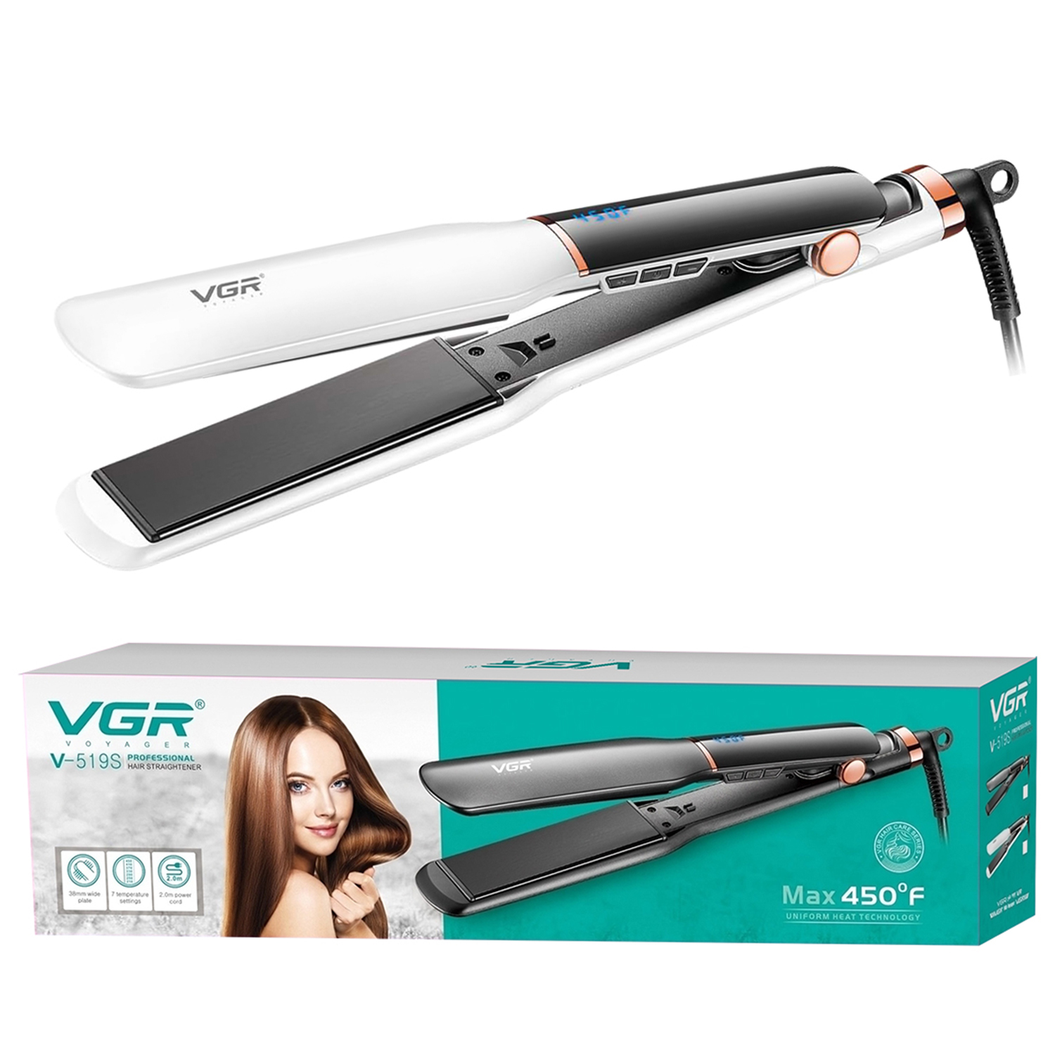 Planchita De Pelo Profesional VGR V-519S Cerámica 230°C Color Blanco