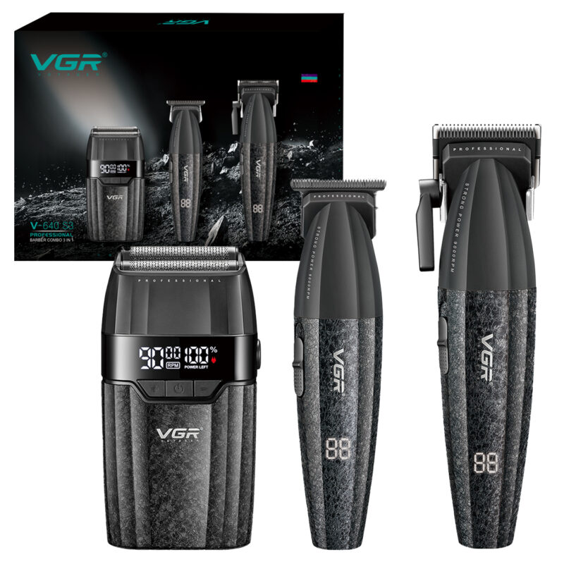 Set 3 en 1 VGR V-640 S3 Cortadora Pelo Afeitadora 9000RPM Motor BLDC Color Negro