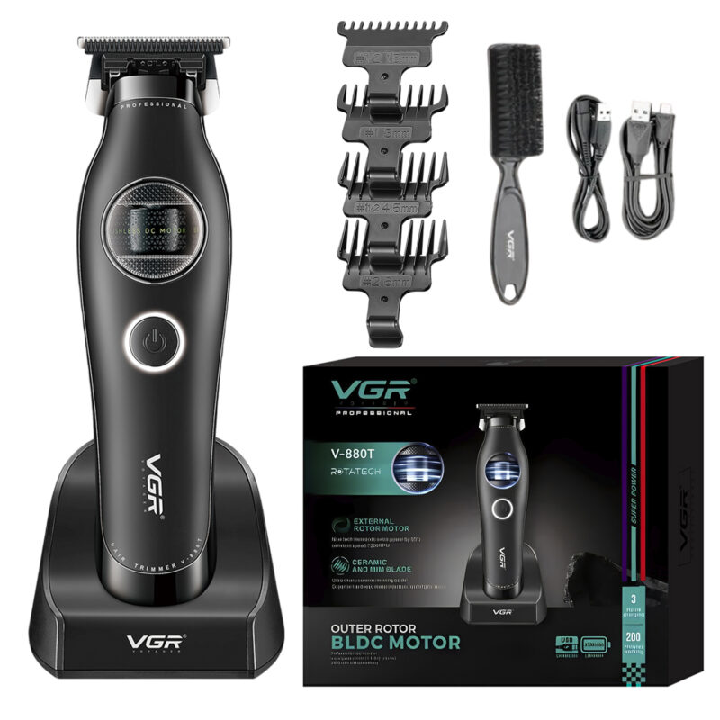 Maquina de cortar Pelo Patillera Trimmer Vgr V-880t Rotatech Bldc 7200RPM Color Negro
