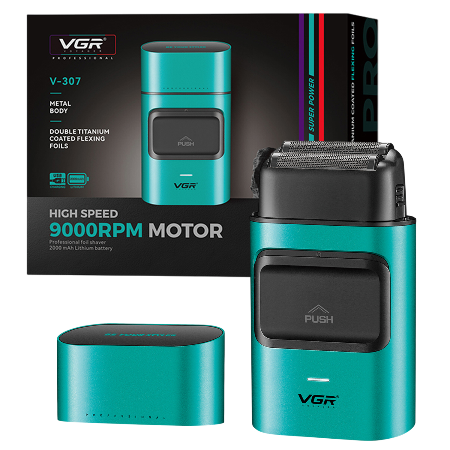 Maquina Corta Pelo Rasuradora Titanio Recargable VGR V-307 Color Verde