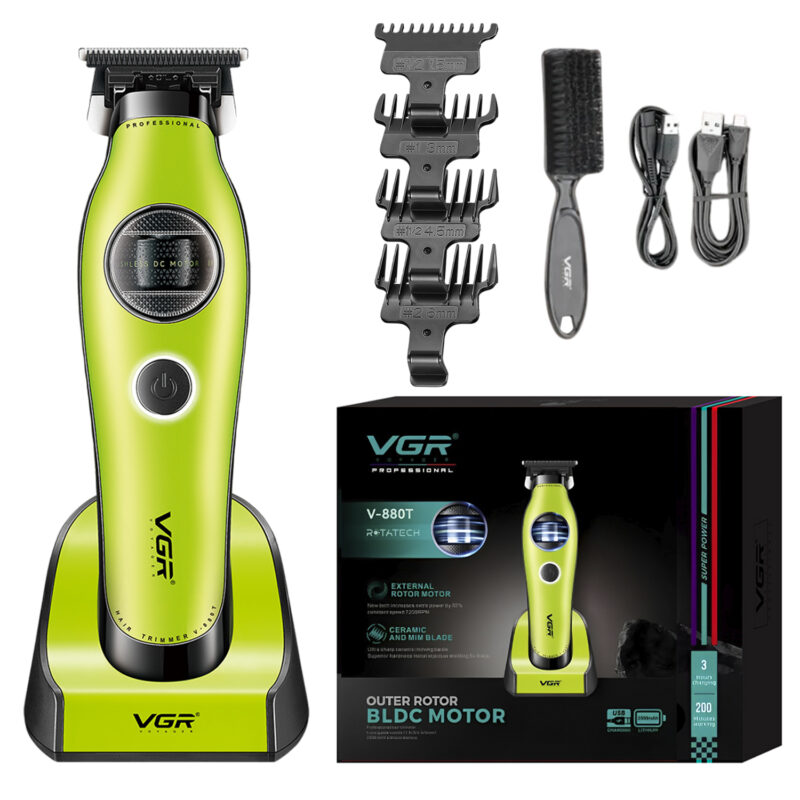 Maquina de cortar Pelo Patillera Trimmer Vgr V-880t Rotatech Bldc 7200RPM Color Verde