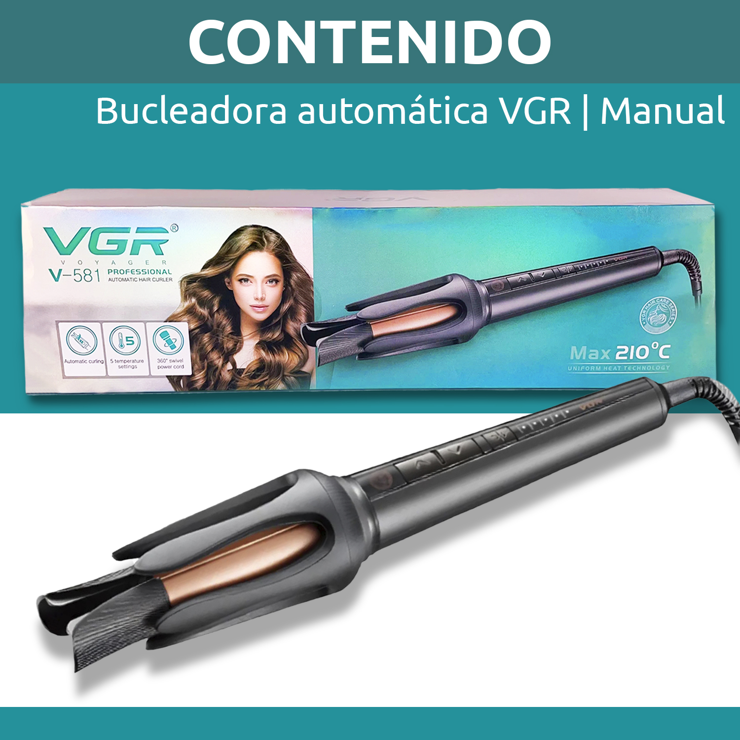 Buclera Automatica Profesional Para Cabello Rulos VGR V-581 210°C Color Negro - Image 10
