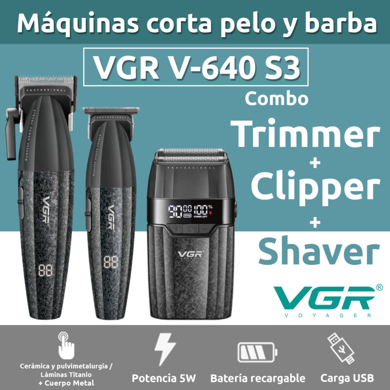 Alternative view of Set 3 en 1 VGR V-640 S3 Cortadora Pelo Afeitadora 9000RPM Motor BLDC Color Negro