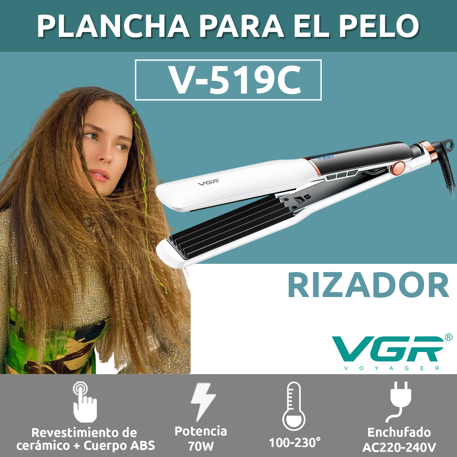 Planchita Rizadora Profesional Pelo VGR V-519C 7 Niveles Color Blanco - Image 2