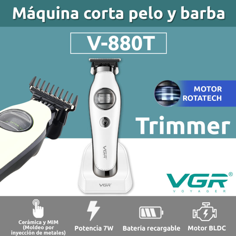 Alternative view of Maquina de cortar Pelo Patillera Trimmer Vgr V-880t Rotatech Bldc 7200RPM Color Blanco
